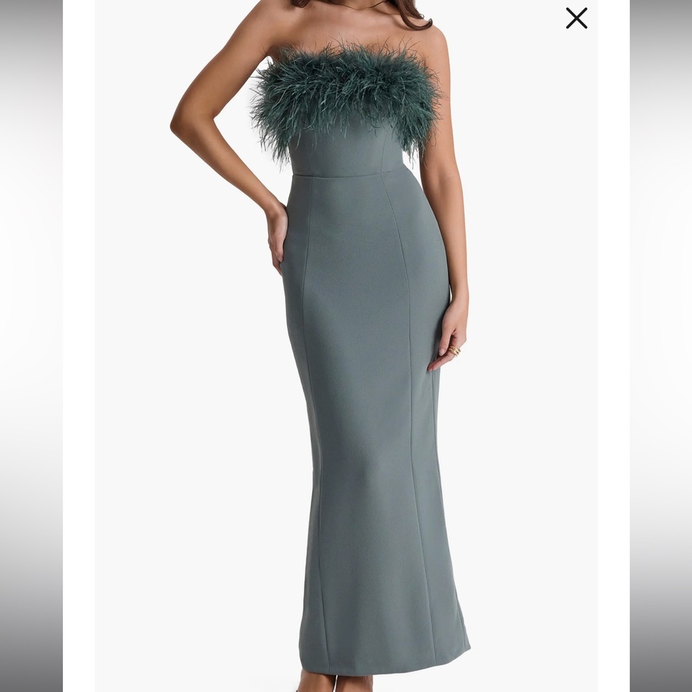 Juliene Strapless Feather Bodice Crepe Cocktail Dress House of CB